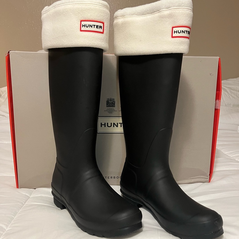 Hunter Original Tall Boots Matte Black with fleece liners